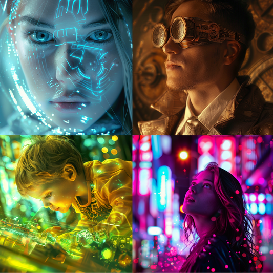 Visions of the Future AI MidJourney Image Prompt, 8002advanced tech, cyber aesthetics, digital future, electronic., futuristic, goggles, high-tech, imagination, immersive, innovation, midjourney, modern fantasy, neon, sci-fi, steampunk, technology, visionary, VR