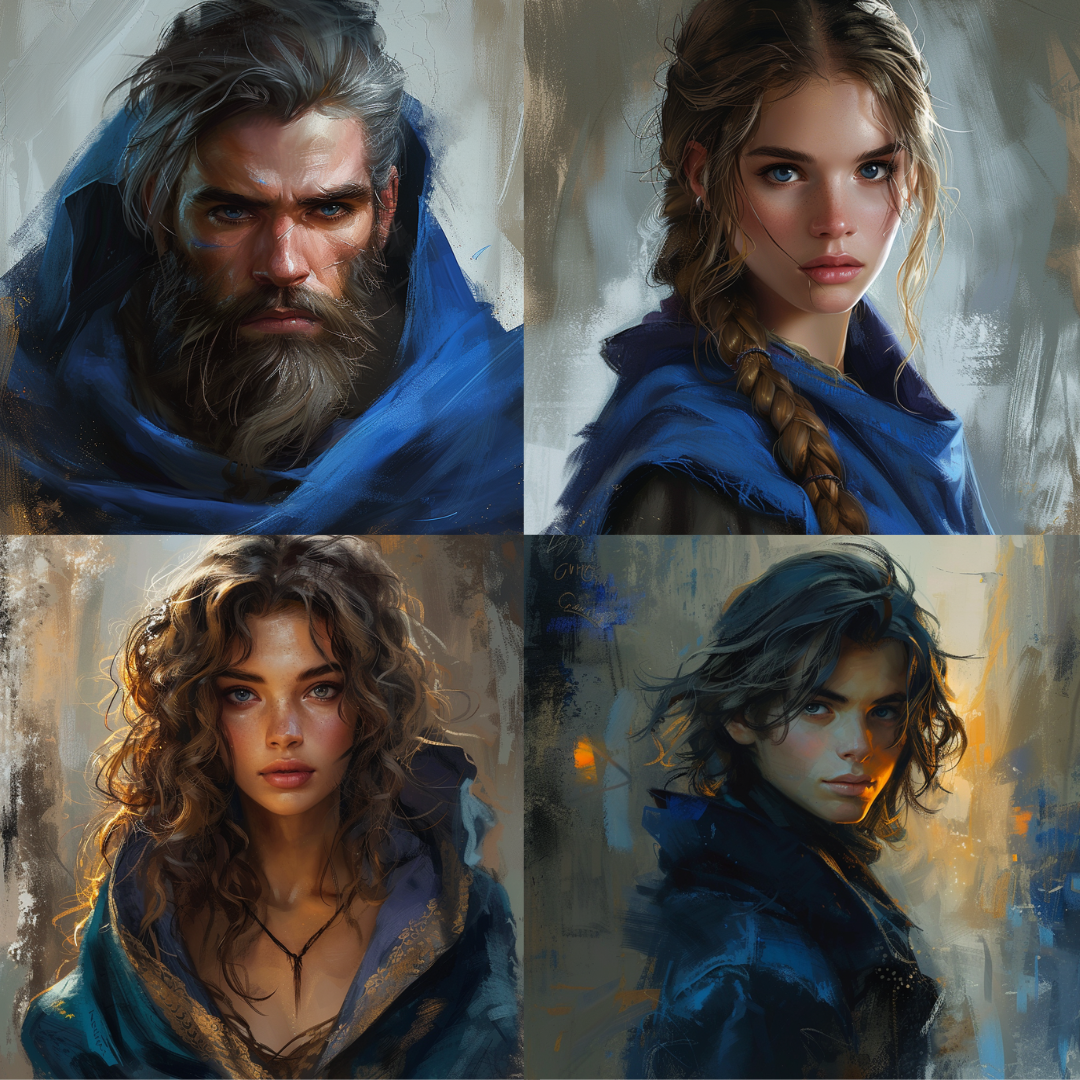 Mystical Blue Cloaks AI MidJourney Image Prompt, Character Art, 4224Blue cloaks, chat gpt, chat gpt prompts, chatgpt, chatgpt prompts, Cloaked figures, Digital paintings, Enchanted cloaks, Enigmatic figures, Ethereal art, Fantasy art, Fantasy digital painting, Fantasy portraits, Fantasy realm, Fantasy world, Mage art, Magical art, Magical realism, midjourney, Mysterious characters, Mystical beings, Mystical characters, Sorcerer illustrations, Sorceress art, Wizard art