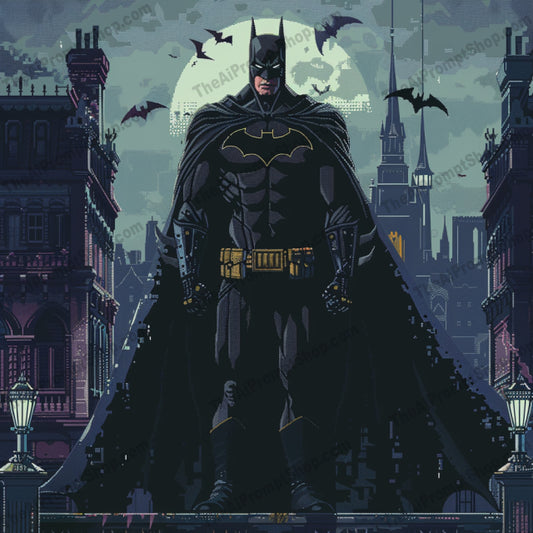 Pixel Art Superheroes AI MidJourney Image Prompt, 9238 Animation & Cartoons, midjourney, pixel art, superheroes, gothic, dark, night, castle, Batman, Iron Man, Wonder Woman, vampire, moonlight, mysterious, detailed, intricate, 8-bit, retro, digital art, character design, fantasy, vigilante, Midjourney, Ai, Ai Image Prompt, Image Prompt, Prompt