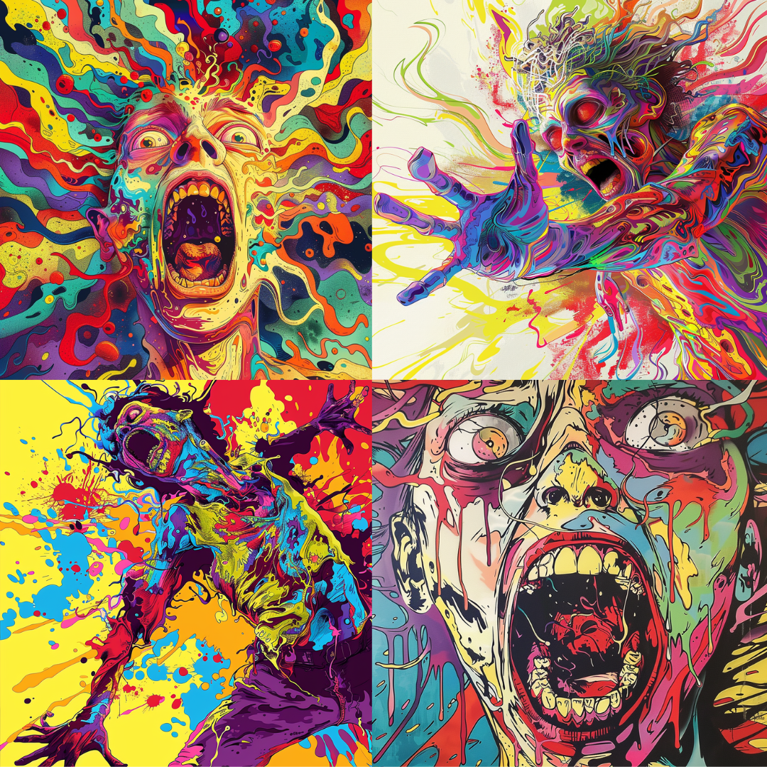 Psychedelic scream illustration created from an AI image prompt.