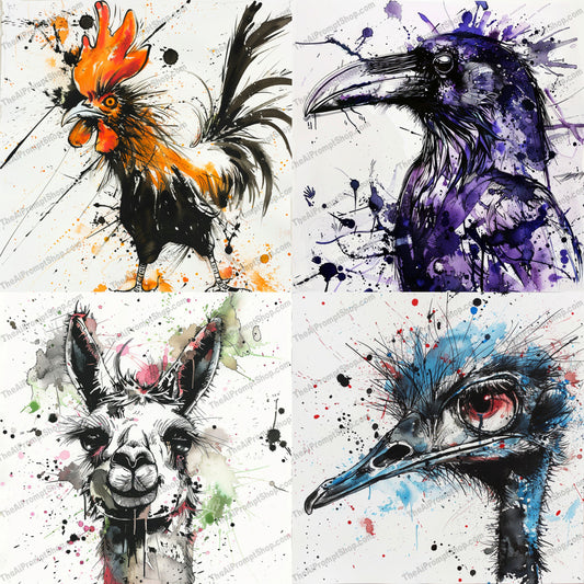 Splatter Style Rooster AI MidJourney Image Prompt, 8772 Animals, midjourney, rooster, splatter art, abstract, vibrant, dynamic, colorful, expressive, bold, modern art, animals, birds, farm life, artistic, creative, unique, eye-catching, decor, illustration, watercolor style, ink splatter, Midjourney, Ai, Ai Image Prompt, Image Prompt, Prompt