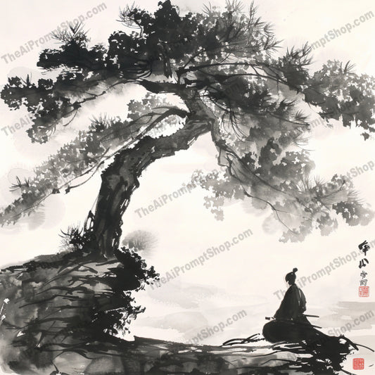 Oriental Ink Painting AI MidJourney Image Prompt, 8914 Landscapes & Paintings, midjourney, Oriental, ink painting, nature, traditional architecture, serenity, tranquility, harmony, landscape, brush strokes, light and shadow, classical art, Asian art, mountains, trees, bamboo, cranes, cherry blossoms, water scenery, reflection, mist, Midjourney, Ai, Ai Image Prompt, Image Prompt, Prompt
