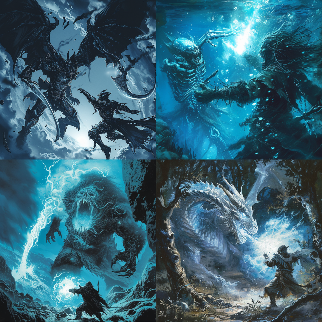 Epic Elemental Beasts AI MidJourney Image Prompt, Character Art, 4220Aquatic horrors, chat gpt, chat gpt prompts, chatgpt, chatgpt prompts, Dragon illustration, Elemental fantasy art, Elemental magic, Elemental titans, Epic battles, Fantasy art, Fantasy beasts, Ice dragons, Leviathans, Lightning giants, Magical entities, midjourney, Monster concept art, Mythical creatures, Mythology, Oceanic fantasy creatures, Sea monsters, Storm creatures, Thunder beings, Water spirits