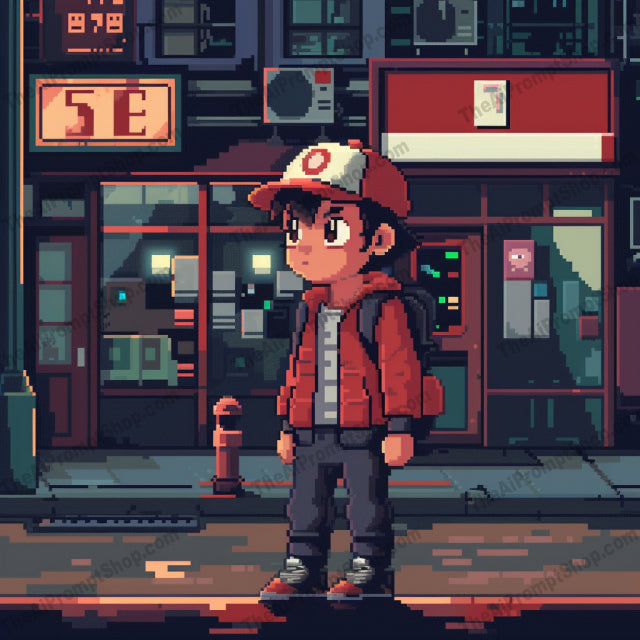 AI MidJourney Image Prompt, Pixelated City Serenity, 51618-bit style, Animation, cartoon, Charming simplicity, City at dusk, Digital nostalgia, Evening cityscape, midjourney, Moonlit ambience, Pixel art, Pixelated skyline, Retro game aesthetic, Serene urban life, Urban scene, Vintage graphics