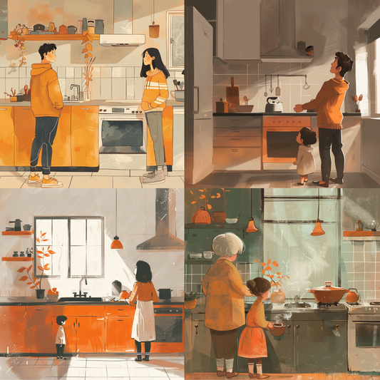 AI MidJourney Image Prompt, Culinary Bonds Series, 4950chat gpt, chat gpt prompts, chatgpt, chatgpt prompts, Family cooking time, Flavorful memories, Generational recipes, Heirloom traditions, Homely ambiance, Intimate home life, Kitchen stories, midjourney, Preparation of meals, Rustic kitchen charm, Storybook Illustrations, Warm culinary moments