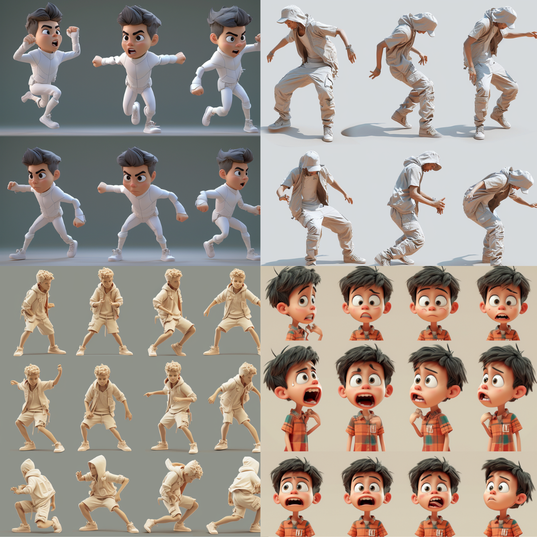 Dynamic Poses and Expressions AI MidJourney Image Prompt, Character Art, 42183D character poses, Action poses, Animation frames, Animation keyframes, Animation sequence, Art reference, Cartoon animation, Character animation, Character design, Character dynamics, Character movement, Character rigging, chat gpt, chat gpt prompts, chatgpt, chatgpt prompts, Digital art, Dynamic poses, Emotional reactions, Expressive faces, Facial expressions, midjourney, Motion study, Movement study, Pose reference