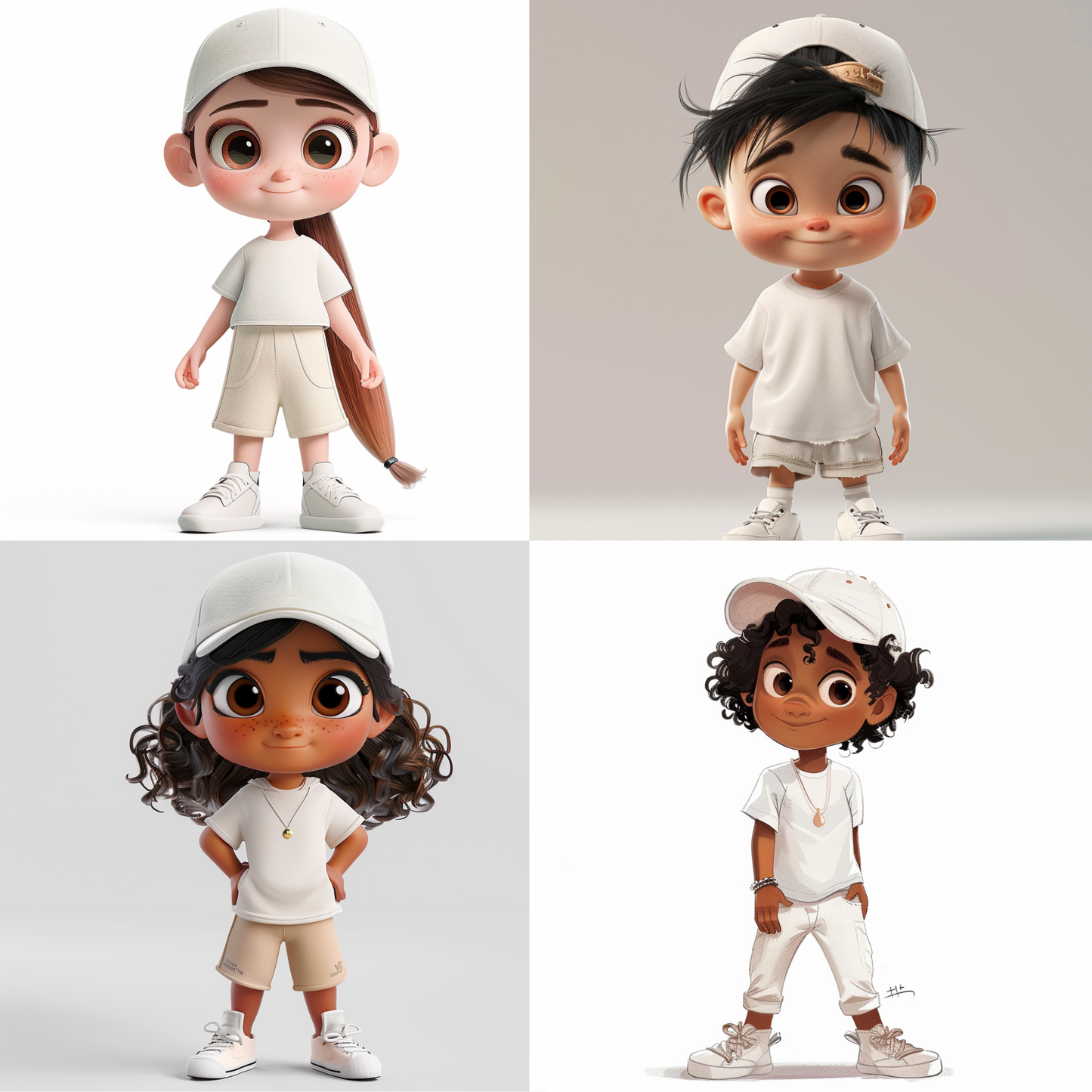 Charming Characters in Casuals AI MidJourney Image Prompt, 8000cartoon characters, casual style, charming, cute, diversity, endearing, expressive, fun., midjourney, minimalistic, modern, playful, soft colors, stylish, trendy, whimsical, youth
