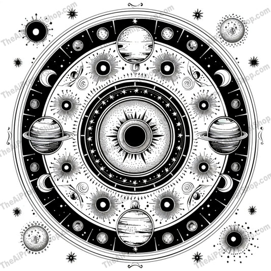 Intricate Mandala Art AI MidJourney Image Prompt, 8987 Coloring Pages, midjourney, mandala, art, black and white, intricate, detailed, geometric, celestial, organic, harmonious, line art, coloring, decorative, design, pattern, ornate, symmetrical, floral, nature, spiritual, meditative, Midjourney, Ai, Ai Image Prompt, Image Prompt, Prompt