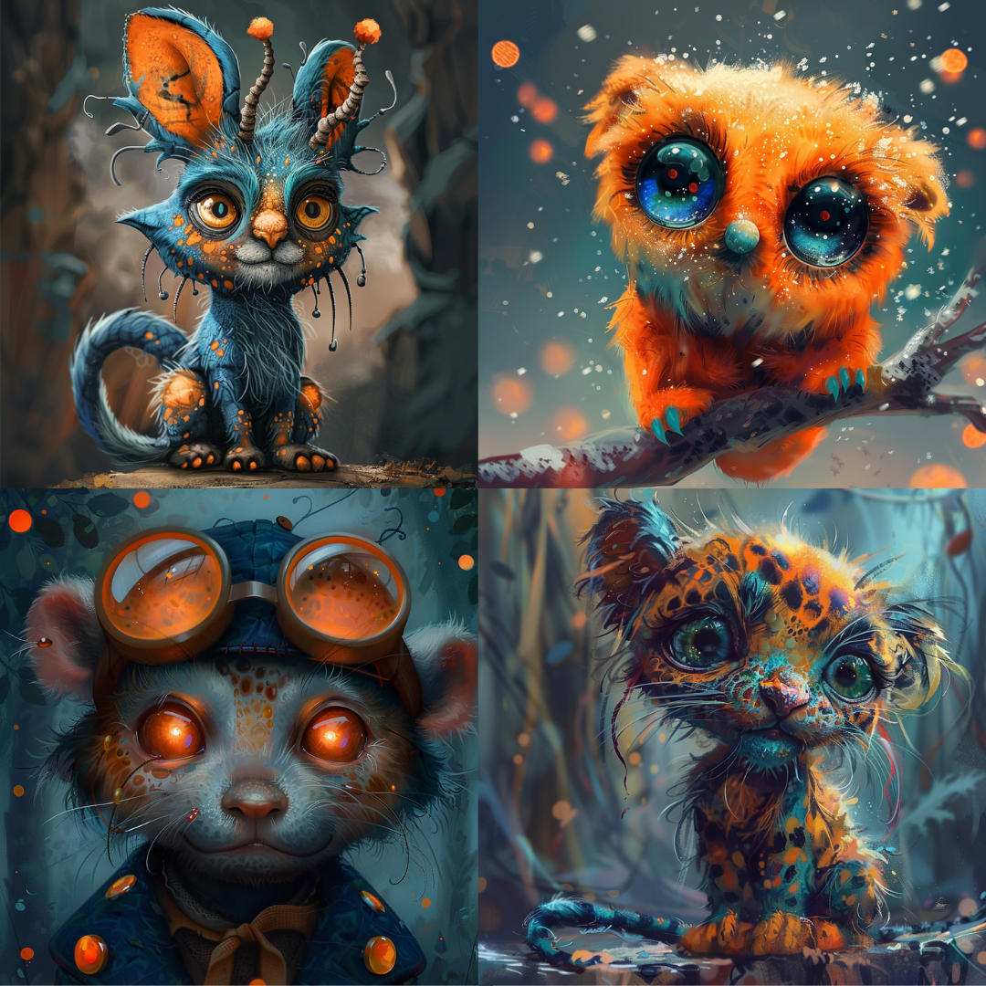 AI MidJourney Image Prompt, Mystical Creatures Delight, 4953chat gpt, chat gpt prompts, chatgpt, chatgpt prompts, Curious critters, Enchanted animal art, Fantasy wildlife, Imaginative fauna, Magical fauna sketches, midjourney, Mystical creature portraits, Sapphire eyes, Storybook Illustrations, Twilight forest dwellers, Vivid fur textures, Whimsical beasts