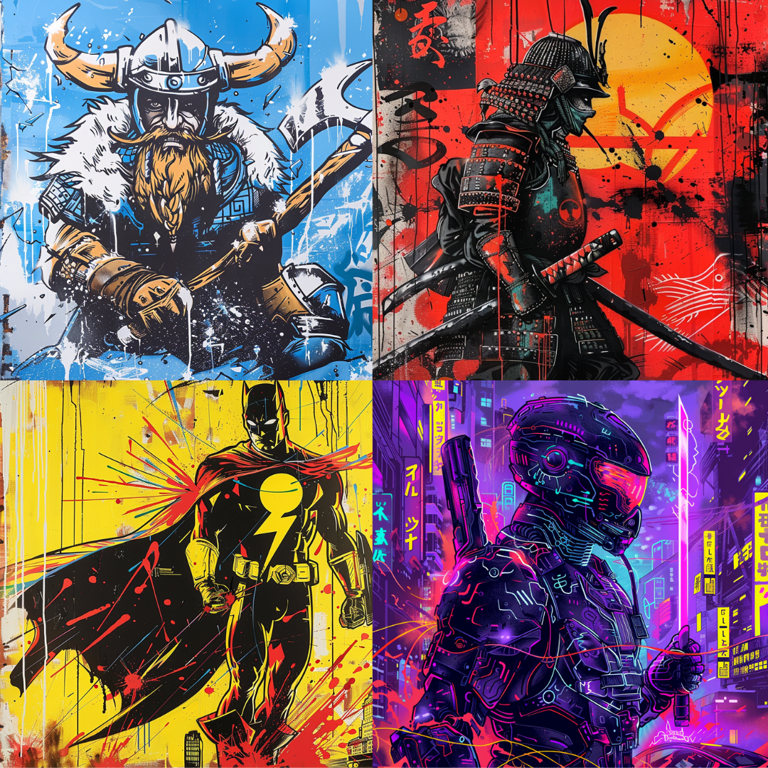 Dynamic and Bold Warrior Art AI MidJourney Image Prompt, 8065action-packed prompts, artistic inspiration, battle-themed prompts, bold visuals, character-driven art, colorful action scenes, comic-style art, creative AI tools, cyber soldier art, dynamic AI images, epic warriors, heroic scenes, high-energy visuals, intense imagery, midjourney, powerful illustrations, samurai art, superhero illustrations, vibrant artwork, Viking warrior, warrior art prompts, warrior culture