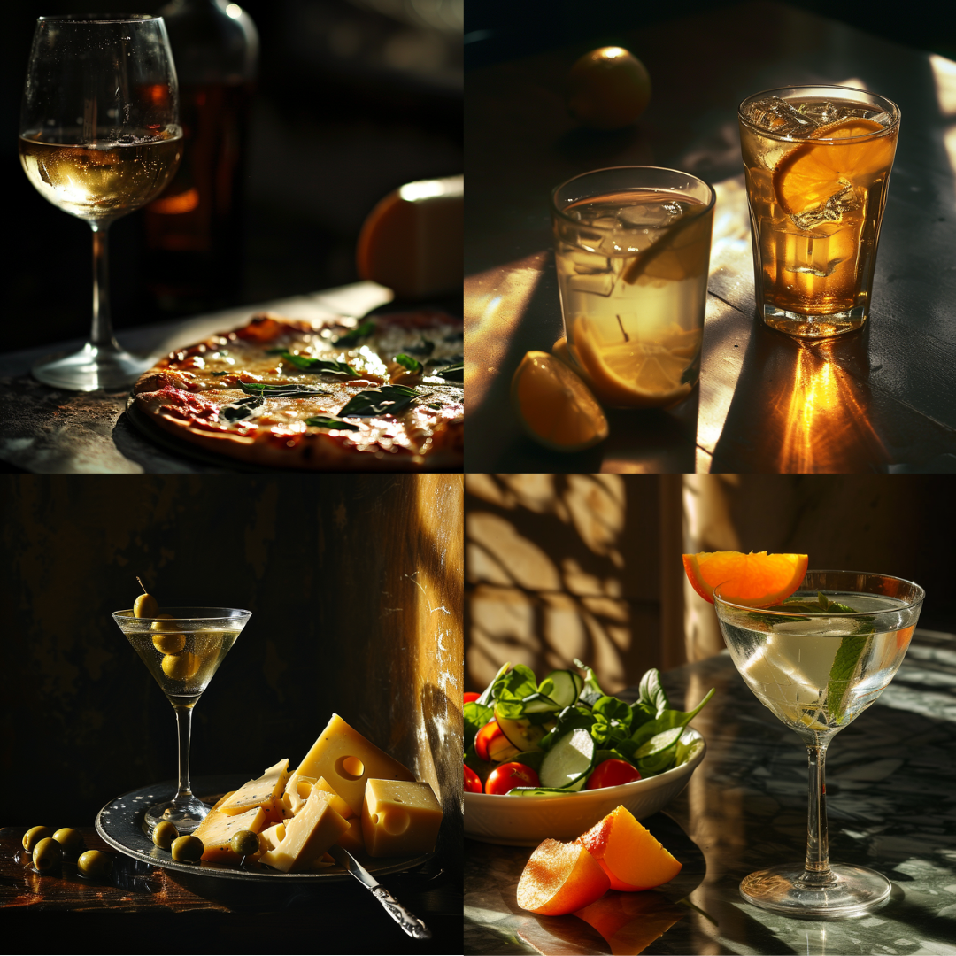 Golden Hour AI MidJourney Image Prompt, Food, 4296Aperitif elegance, Beverage shadow play, chat gpt, chat gpt prompts, chatgpt, chatgpt prompts, Gastronomic indulgence, Golden reflections, Gourmet drinks, Intimate dining photography, midjourney, Moody food portraits, Soft glow, Sunset lighting, Warm ambience