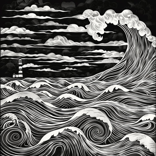 Surreal Monochrome Landscape AI MidJourney Image Prompt, 8974 Landscapes & Paintings, midjourney, surreal, landscape, monochrome, waves, tree, roots, vortex, pathway, abstract, black and white, contrast, detailed, patterns, nature, storm, fantasy, dreamlike, mystical, eerie, artistic, Midjourney, Ai, Ai Image Prompt, Image Prompt, Prompt
