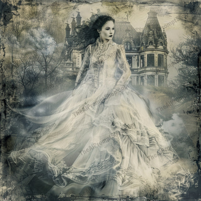 Gothic Phantom Art AI MidJourney Image Prompt, 8241antiquated clothing, cemetery, dark, ethereal, fantasymidjourney, ghostly figure, gothic architecture, gothic art, graveyard, haunted mansion, haunting, morbid, mysterious, phantom, red and black cloak, romanticism, roses, skeletal, skeleton, supernatural, vintage