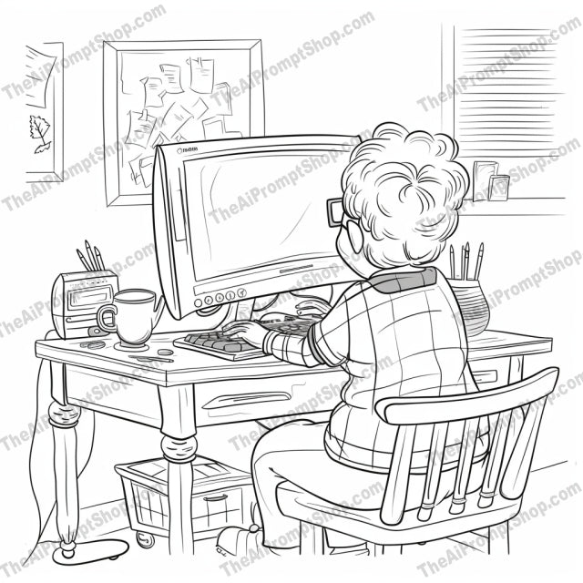 Adorable Parent-Child Digital Art AI MidJourney Image Prompt, 9537 Coloring Pages, midjourney, digital art, parent-child, family time, black and white, heartwarming, computer activities, cute illustrations, family bond, parental love, artistic, home scenes, nostalgia, tender moments, parenthood, children art, computer use, bonding time, home office, cartoon style, parenting, kids, Midjourney, Ai, Ai Image Prompt, Image Prompt, Prompt