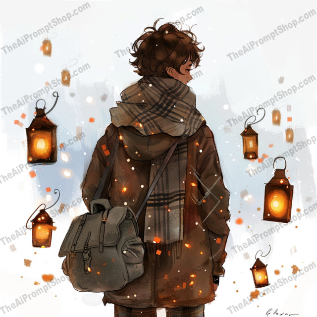 Back View of Travelers in Winter AI MidJourney Image Prompt, 8769 Animals, midjourney, travelers, winter, back view, winter fashion, scenic, exploration, lanterns, backpacks, winter coats, snow, cozy, scarf, beanie, outdoor market, street view, winter village, lanterns, artistic, beautiful, watercolor, Midjourney, Ai, Ai Image Prompt, Image Prompt, Prompt