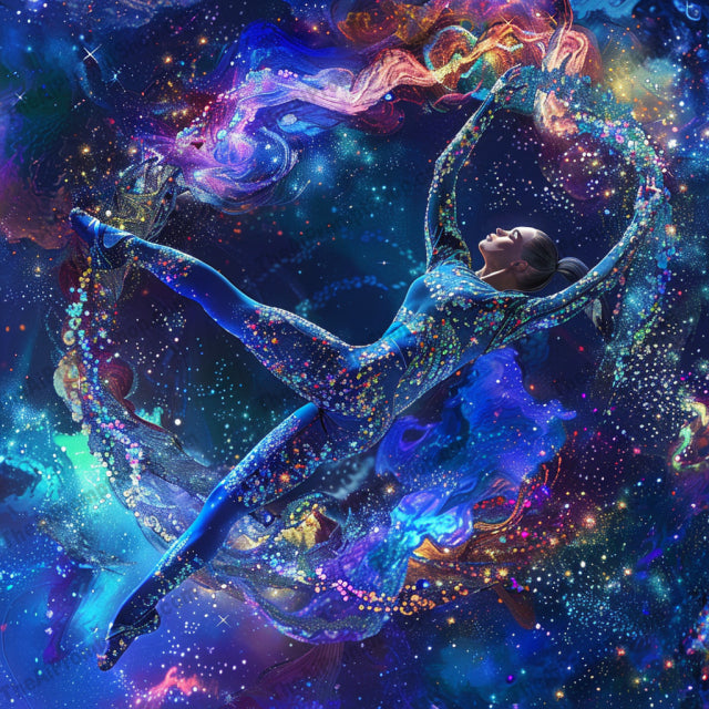 Cosmic Athletes AI MidJourney Image Prompt, 8090action sports, athletic art, bold designs, cosmic athletes, dynamic art, energetic decor, futuristic sports, gymnast art, high-energy artwork, imaginative design, midjourney, modern decor, sci-fi sports, skateboarder art, soccer art, sports illustration, tennis art, vibrant wall art