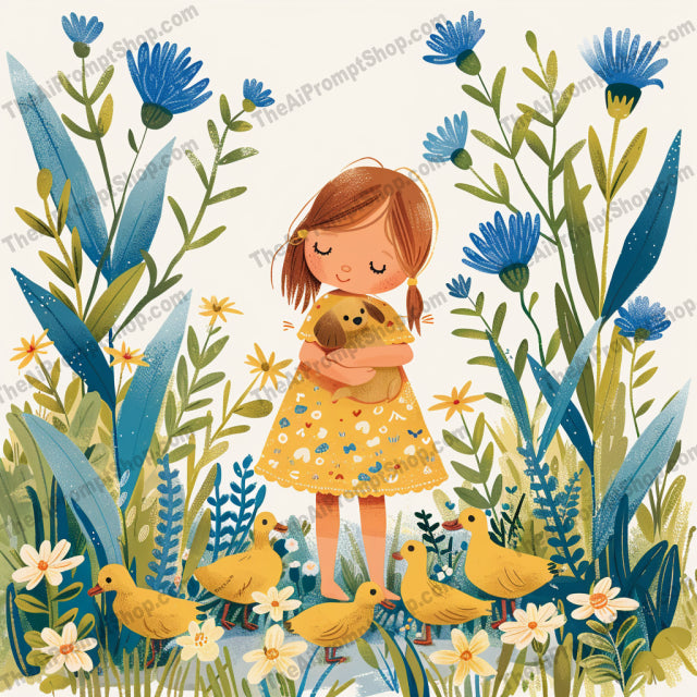 Whimsical Children in Nature AI MidJourney Image Prompt, 9542 Storybook Illustrations, midjourney, whimsical, children, nature, illustration, flowers, animals, playful, colorful, detailed, enchanting, joyful, explore, outdoors, fantasy, innocence, landscape, magic, birds, butterflies, bunnies, Midjourney, Ai, Ai Image Prompt, Image Prompt, Prompt
