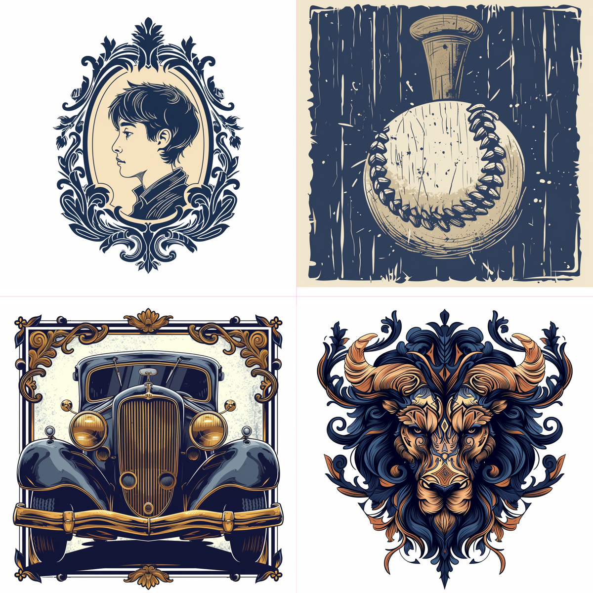 Logos in a vintage style created from an AI image prompt.