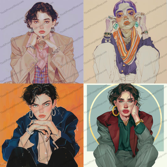 Fashionable Portrait Art AI MidJourney Image Prompt, 9113 Portraits & People,