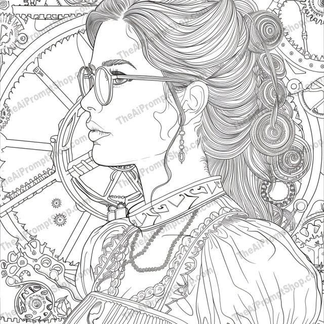 Steampunk Character Illustration AI MidJourney Image Prompt, 9649 Coloring Pages, midjourney, Steampunk, Illustration, Mechanical, Victorian Fashion, Gears, Cogs, Machinery, Detailed, Vintage, Retro, Fantasy, Science Fiction, Artwork, Line Art, Intricate, Engineering, Industrial, Clockwork, Mechanical Elements, Historic, Midjourney, Ai, Ai Image Prompt, Image Prompt, Prompt