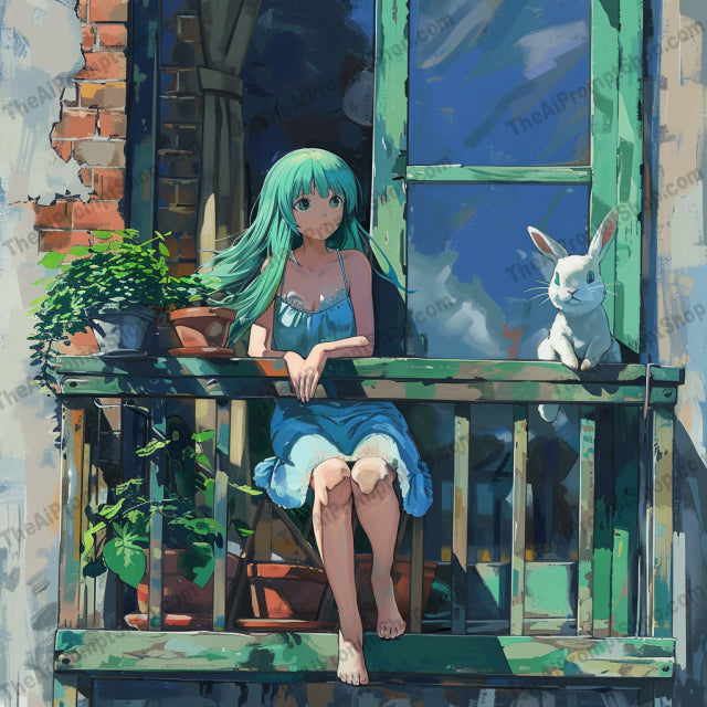 Balcony Reflections AI MidJourney Image Prompt, 9578 Anime, midjourney, balcony, illustration, serene, peaceful, flowers, greenery, vibrant, tranquil, detailed, warm hues, outdoors, scenic, art, digital art, calm, summer, window view, nature, plants, sky, Midjourney, Ai, Ai Image Prompt, Image Prompt, Prompt