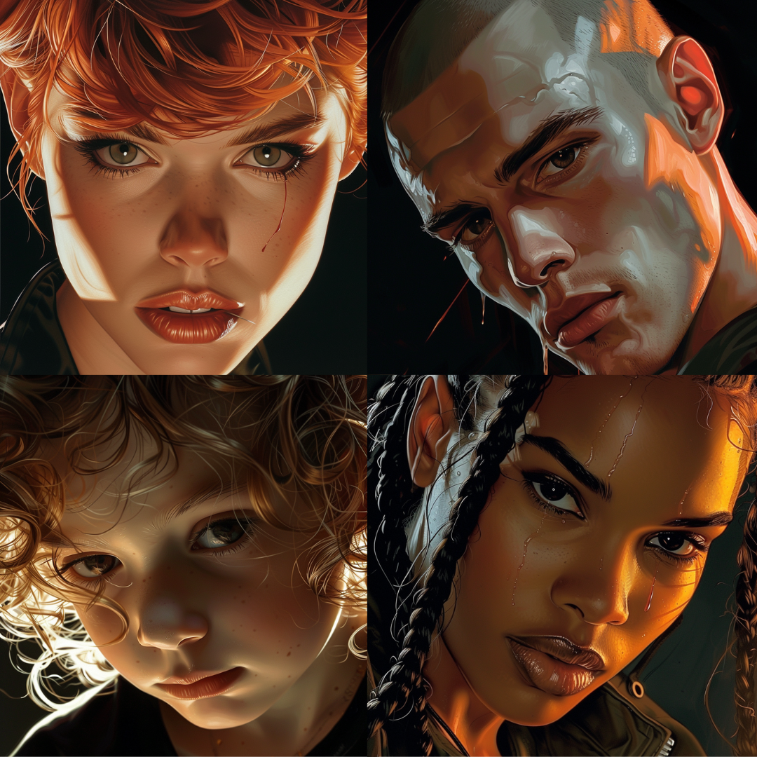 Intense Illumination AI MidJourney Image Prompt, Character Art, 4207Character study, chat gpt, chat gpt prompts, chatgpt, chatgpt prompts, Depth of character, Detailed facial expressions, Dramatic lighting, Emotional intensity, High contrast, Hyperrealism, Intimate close-up, Luminous skin, midjourney, Portrait chiaroscuro, Rich textures, Soulful eyes, Striking features, Vivid portraits, Warm glow