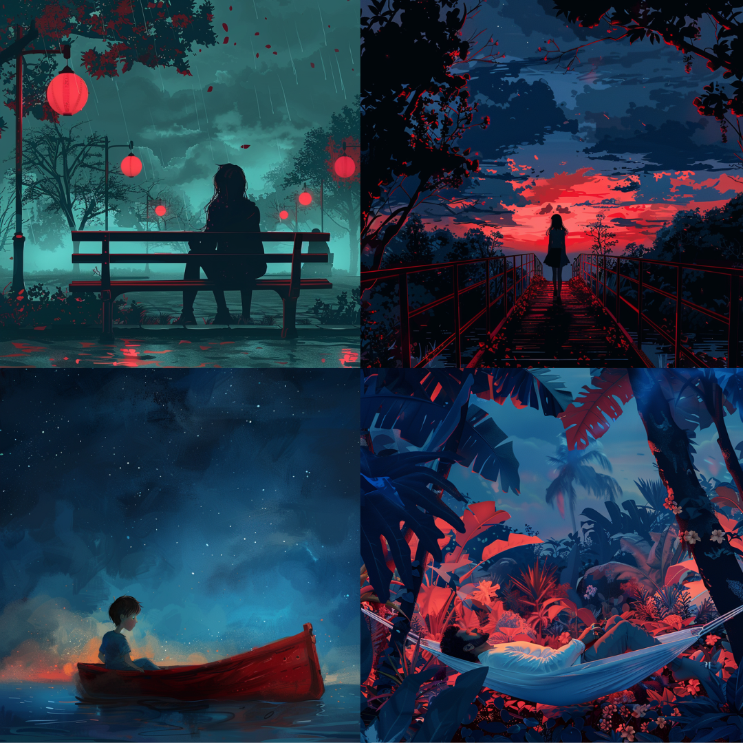 AI MidJourney Image Prompt, Twilight Hues and Nighttime Moods, 4959chat gpt, chat gpt prompts, chatgpt, chatgpt prompts, Contemplative nightfall, Dusk on the horizon, Evening introspection, midjourney, Midnight dreamscape, Nocturnal calm, Serene canoe reflections, Solitary escape, Starlit serenity, Storybook Illustrations, Twilight tranquility