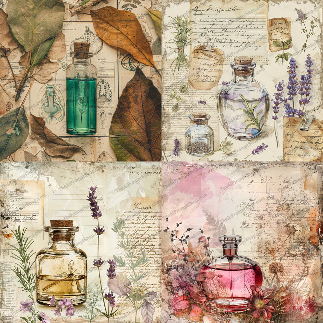 Vintage botanical elixir art created from an AI image prompt.