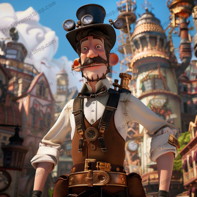 AI MidJourney Image Prompt, Steampunk Reveries, 51423D steampunk characters, Alternate reality, Animated adventure, Animation, Brass and gears, cartoon, Clockwork designs, Industrial fantasy, Mechanical wonders, midjourney, Retrofuturistic fashion, Steam-powered imagination, Steampunk aesthetics, Victorian futurism, Whimsical inventors