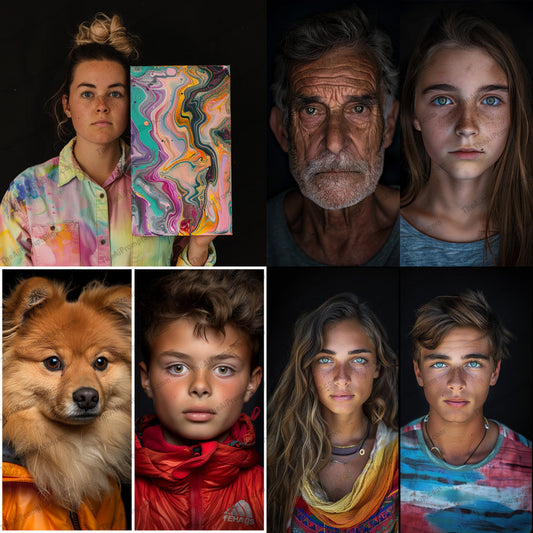 Diverse Portrait Styles AI MidJourney Image Prompt, 9283 Portraits & People, midjourney, vibrant, detailed, portrait, high contrast, rich colors, diverse, dark background, artistry, fashion, individuality, striking, eye-catching, headshot, expression, unique, modern, stylish, detail-oriented, artistic, bold, Midjourney, Ai, Ai Image Prompt, Image Prompt, Prompt
