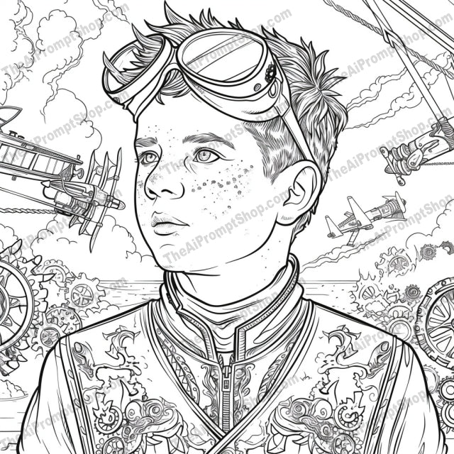 Steampunk Character Illustration AI MidJourney Image Prompt, 9649 Coloring Pages, midjourney, Steampunk, Illustration, Mechanical, Victorian Fashion, Gears, Cogs, Machinery, Detailed, Vintage, Retro, Fantasy, Science Fiction, Artwork, Line Art, Intricate, Engineering, Industrial, Clockwork, Mechanical Elements, Historic, Midjourney, Ai, Ai Image Prompt, Image Prompt, Prompt
