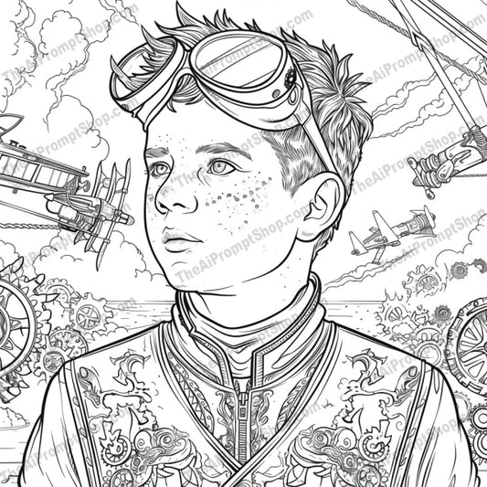 Steampunk Character Illustration AI MidJourney Image Prompt, 9649 Coloring Pages, midjourney, Steampunk, Illustration, Mechanical, Victorian Fashion, Gears, Cogs, Machinery, Detailed, Vintage, Retro, Fantasy, Science Fiction, Artwork, Line Art, Intricate, Engineering, Industrial, Clockwork, Mechanical Elements, Historic, Midjourney, Ai, Ai Image Prompt, Image Prompt, Prompt