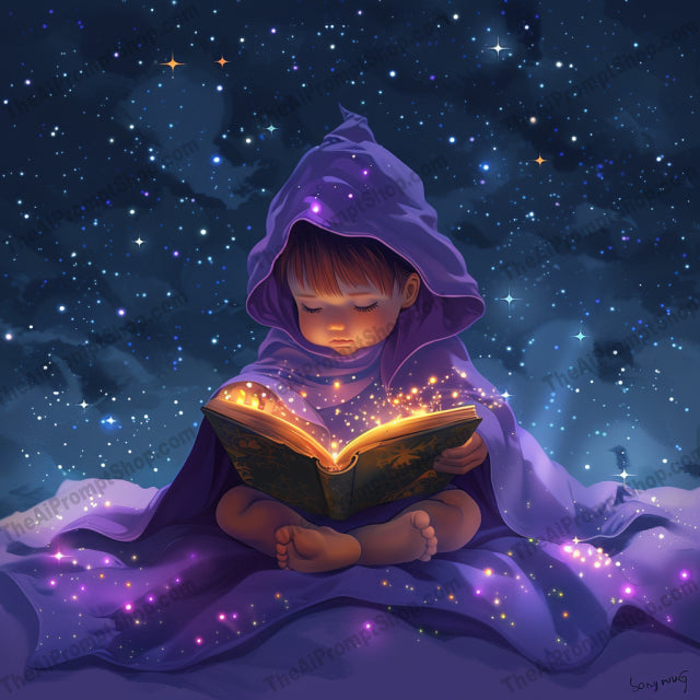 Magical Readers Under the Stars AI MidJourney Image Prompt, 9651 Storybook Illustrations, midjourney, magical, readers, stars, night sky, glowing book, cloak, hooded figure, enchantment, whimsical, fantasy, storybook, illustration, starlit, twinkling stars, reading, serenity, mystical, imagination, children, bedtime story, Midjourney, Ai, Ai Image Prompt, Image Prompt, Prompt