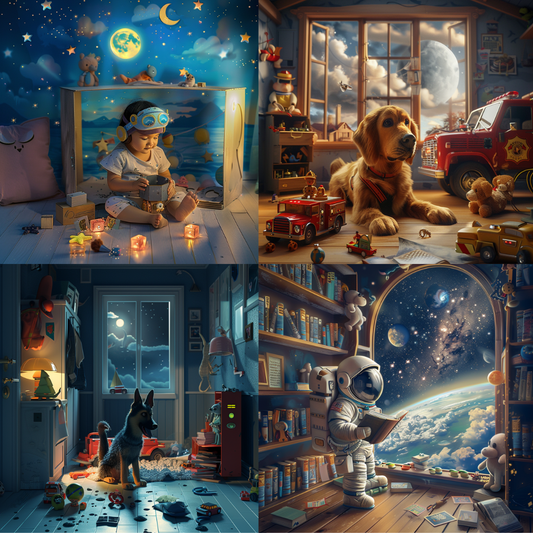 AI MidJourney Image Prompt, Enchanted Evenings, 4923chat gpt, chat gpt prompts, chatgpt, chatgpt prompts, Cozy atmosphere, Imaginative play, Indoor fantasy, Intimate settings, Magic realism, midjourney, Nighttime wonder, Soft shadows, Storybook Illustrations, Storybook interiors, Tranquil moments, Whimsical charm
