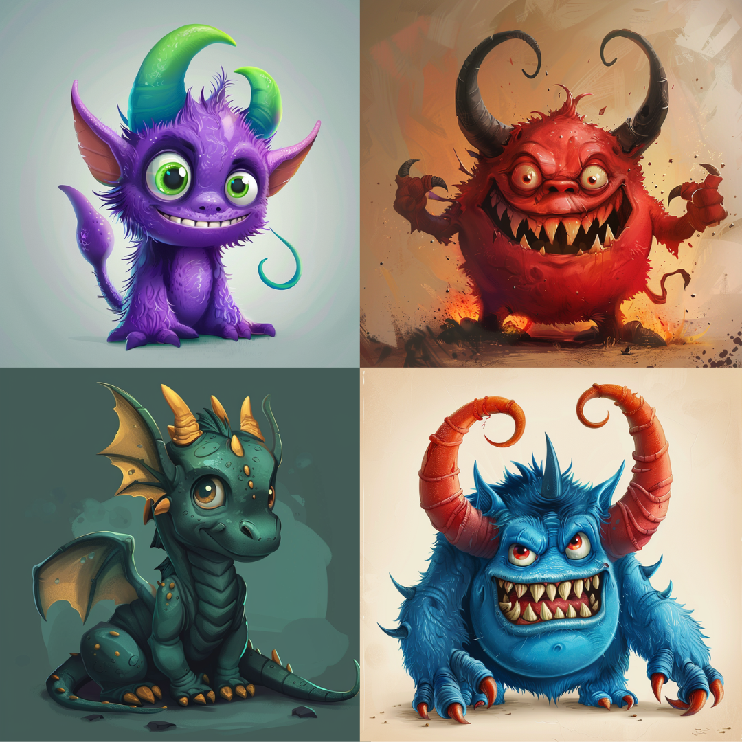 AI MidJourney Image Prompt, Mythical Creature, 4844Bright colors, Cartoonish style, chat gpt, chat gpt prompts, chatgpt, chatgpt prompts, Cheerful monsters, Digital creature concept, Dynamic poses, Fantasy creature design, midjourney, Mythic whimsy, Scary
