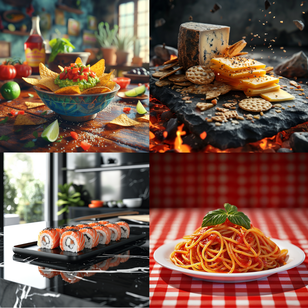 Culinary Contrast AI MidJourney Image Prompt, Food, 4295Ambient food photography, chat gpt, chat gpt prompts, chatgpt, chatgpt prompts, Cozy kitchen setting, Culinary craftsmanship, Elegant plating, Fiery textures, Foodie's delight, Homestyle arrangement, midjourney, Rustic gourmet, Traditional cuisine contrast, Warm tones
