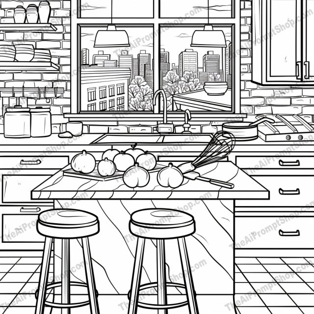 Cozy Interior Scenes AI MidJourney Image Prompt, 9382 Coloring Pages, midjourney, Cozy Interior, Artist Studio, Comfortable Bedroom, Modern Kitchen, Garden Patio, Black and White, Detailed Illustration, Intricate Design, Warm Atmosphere, Inviting, Home Decor, Interior Design, Stylish, Artistic, Creative Space, Relaxing, Peaceful, Serene, Charming, Elegant, Midjourney, Ai, Ai Image Prompt, Image Prompt, Prompt