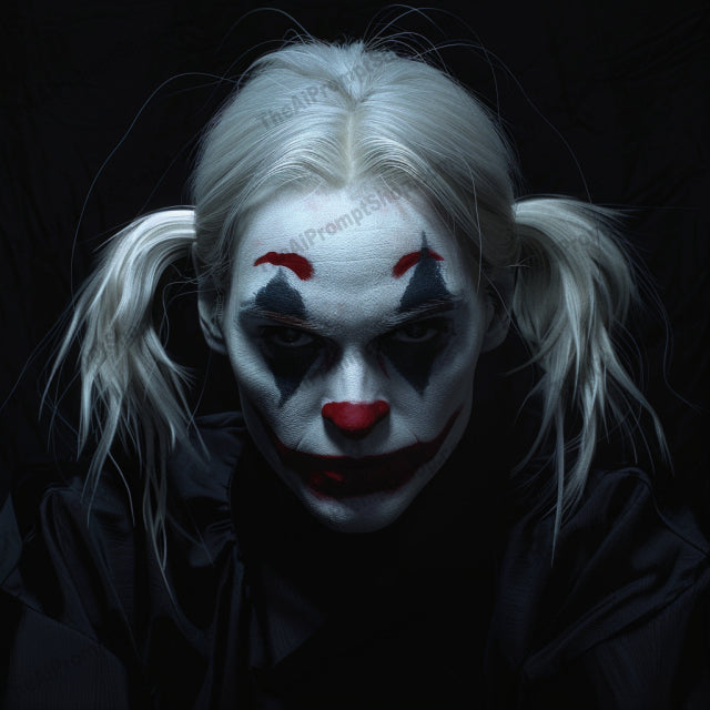 AI MidJourney Image Prompt, Vivid Clown Personas, 4859Artistic photography, Bold colors, chat gpt, chat gpt prompts, chatgpt, chatgpt prompts, Clown makeup, Colorful expressions, Cultural iconography, Dark personas, Dramatic makeup, Emotional clowns, Expressive portraits, Face paint artistry, Intense gazes, Joker representation, midjourney, Neon lights, Pop culture, Scary, Theatrical looks, Vibrant character art