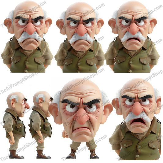 Elderly Character Illustrations AI MidJourney Image Prompt, 8308Ai, Ai Image Prompt, angle, animation, animation character, art, cartoon, character, Character Art, colorful, creative, design, detailed, elderly, expressive, illustration, Image Prompt, inspiration, midjourney, pose, Prompt, senior, storytelling, vintage, wardrobe, whimsical