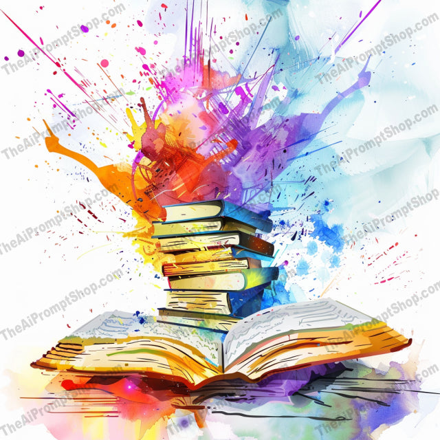 Abstract Learning and Growth AI MidJourney Image Prompt, 8164abstract watercolor, artistic, colorful art, creativity, dynamic, education, graduation cap, growth, ink, knowledge, laptop, learning books, midjourney, painting, plant, splashes, study, vibrant