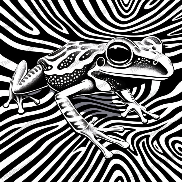 Hypnotic AI MidJourney Image Prompt, 8005abstract, black and white, chameleon, detailed illustration, dynamic, frog, graphic design, hypnotic, intricate, line art, lizards, midjourney, optical illusion, patterns, psychedelic art, reptiles, snake, surreal, trippy, visual art