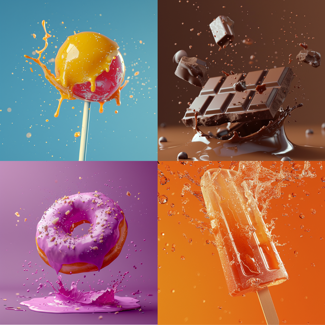 Dynamic Dessert Splash AI MidJourney Image Prompt, Food, 4294Action photography, Candid moments, Candy, chat gpt, chat gpt prompts, chatgpt, chatgpt prompts, Color contrast, Dynamic droplets, Fluid art, food, Frozen movement, High-speed capture, Liquid motion, midjourney, Splashing effect, Sweet explosion, Vivid colors