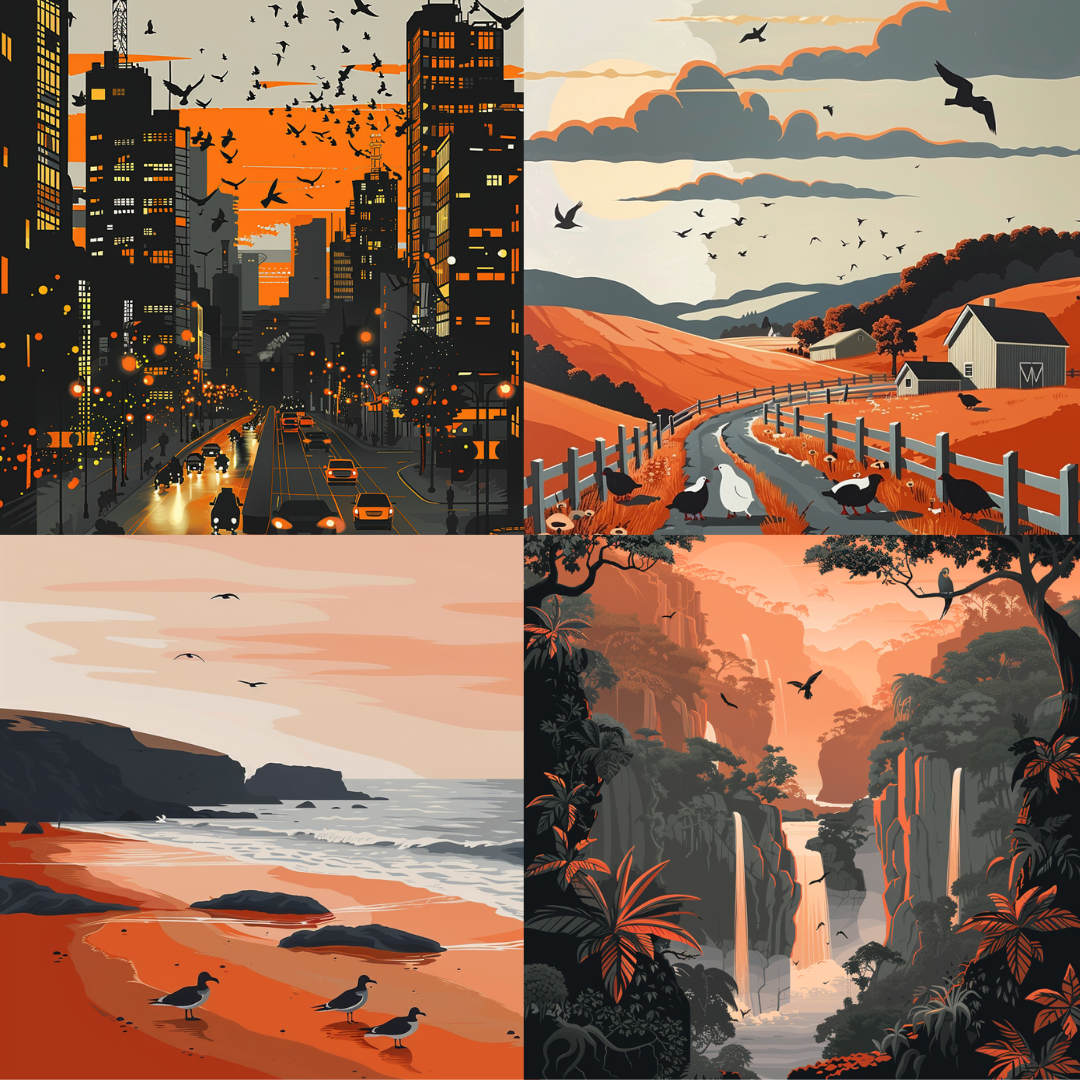 Sunset silhouette illustration created from an AI image prompt.