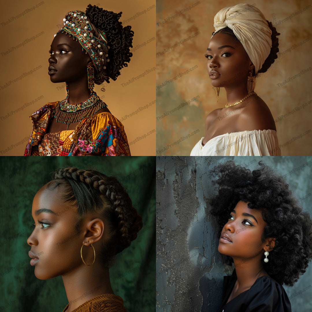 Elegant Ethnic Hairstyles AI MidJourney Image Prompt, 8876 Animals, midjourney, ethnic hairstyles, braids, headwraps, cultural fashion, beaded accessories, traditional hairstyles, modern ethnic styles, cultural heritage, elegant hairstyles, hair fashion, head accessories, ethnic beauty, hair art, fashion photography, cultural appreciation, hairstyle inspiration, hair trends, fashion diversity, tribal aesthetics, ethnic elegance, Midjourney, Ai, Ai Image Prompt, Image Prompt, Prompt