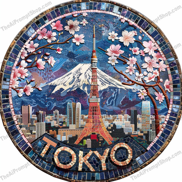Cityscape Mosaic Art AI MidJourney Image Prompt, 8468Ai, Ai Image Prompt, art, Blooming, cityscape, colorful, decor, detailed, flowers, iconic, Image Prompt, intricate, Landscapes & Paintings, London, midjourney, modern, mosaic, NYC, Paris, Prompt, skyline, Tokyo, travel, urban, vibrant, wall art