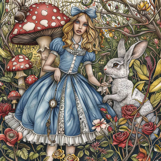 Enchanting Fairytale Princesses AI MidJourney Image Prompt, 8078Alice in Wonderland, artistic prints, Cinderella art, classic fairytales, detailed artwork, enchanted forest art, fairytale art, fairytale collection, fantasy wall art, hand-drawn illustrations, intricate designs, magical scenes, midjourney, princess decor, princess illustrations, Rapunzel art, Snow White art, storybook characters, whimsical decor