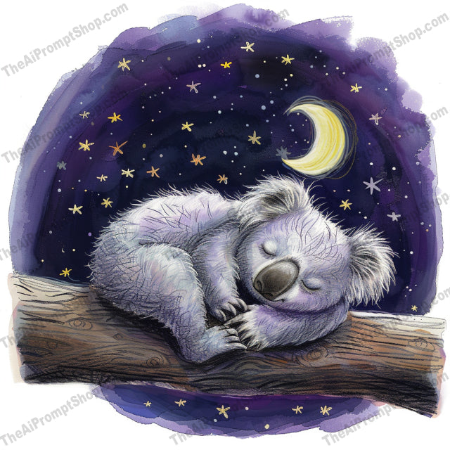 Dreamy Nighttime Animals AI MidJourney Image Prompt, 9658 Storybook Illustrations, midjourney, baby elephant, giraffe, koala, panda bear, sleeping animals, nighttime, starlit sky, crescent moon, whimsical, serene, dreamy, watercolor style, peaceful, cute animals, illustration, calm, wonder, children's art, nursery decor, animal art, Midjourney, Ai, Ai Image Prompt, Image Prompt, Prompt