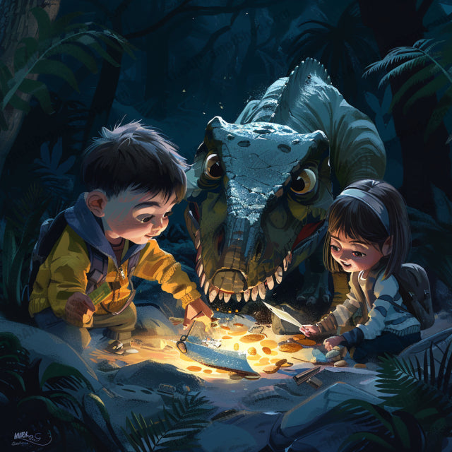 AI MidJourney Image Prompt, Jungle Whispers and Wonders, 4945Adventurous kids, Aquatic marvels, Bioluminescent mysteries, chat gpt, chat gpt prompts, chatgpt, chatgpt prompts, Dinosaur fascination, Exploratory awe, Hidden artifacts, Jungle treasures, Lush wilderness, midjourney, Prehistoric discoveries, Storybook Illustrations, Submerged fantasies