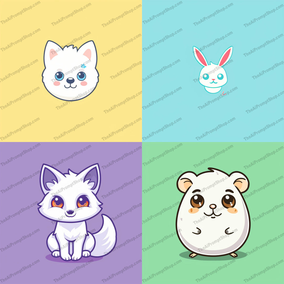 Cute Animal Portraits AI MidJourney Image Prompt, 8945 Animals, midjourney, cute animals, kawaii, puppy, bunny, fox, hamster, adorable, pastel, whimsical, animal faces, charming, illustration, art, animal portraits, cute pets, cartoon animals, funny animals, kids art, pastel backgrounds, cute creatures, Midjourney, Ai, Ai Image Prompt, Image Prompt, Prompt