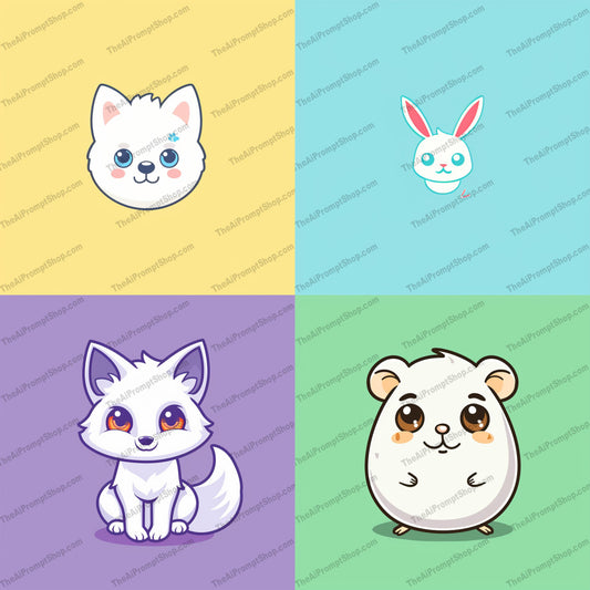 Cute Animal Portraits AI MidJourney Image Prompt, 8945 Animals, midjourney, cute animals, kawaii, puppy, bunny, fox, hamster, adorable, pastel, whimsical, animal faces, charming, illustration, art, animal portraits, cute pets, cartoon animals, funny animals, kids art, pastel backgrounds, cute creatures, Midjourney, Ai, Ai Image Prompt, Image Prompt, Prompt